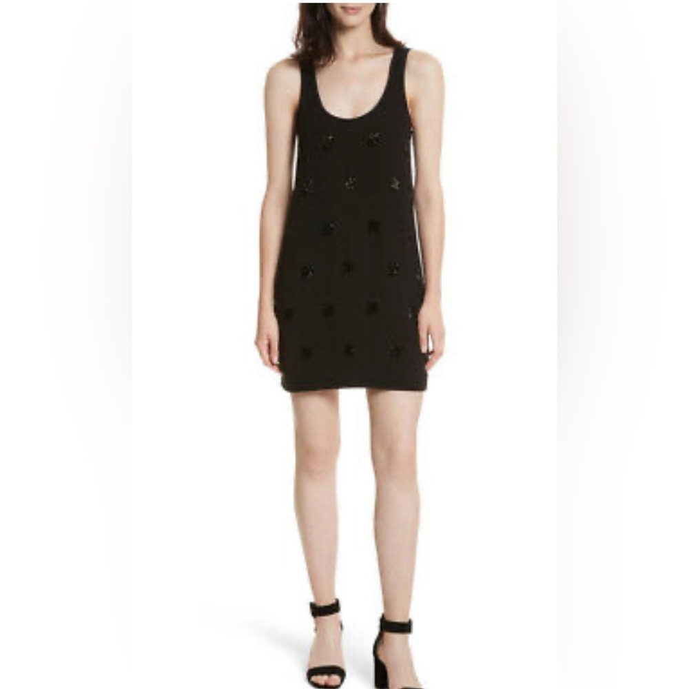 ELIZABETH & JAMES Sz XS Sccop Neck Beaded Clusters Sleeveless Lined Mini Dress